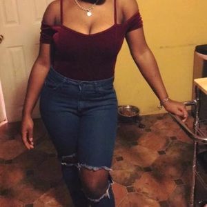 Velvet cranberry body suit